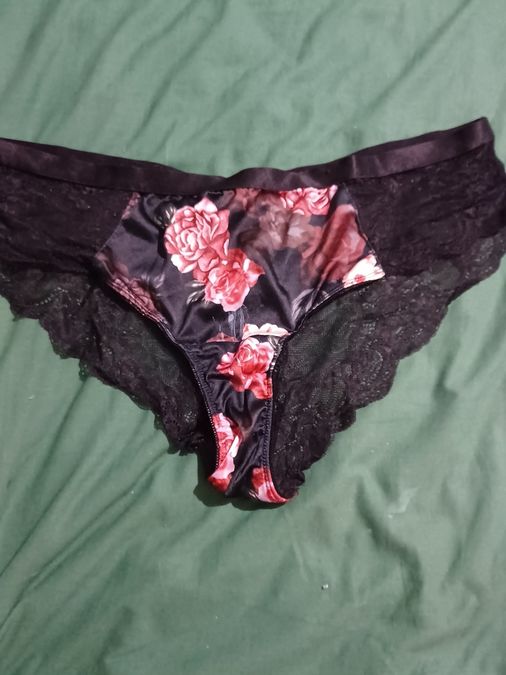torrid Black Bikini Panty with Red Rose Print and Lace